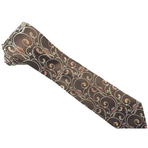 Formal Paisley Silk Tie Brown Orange Woven Necktie - Picture 1 of 2
